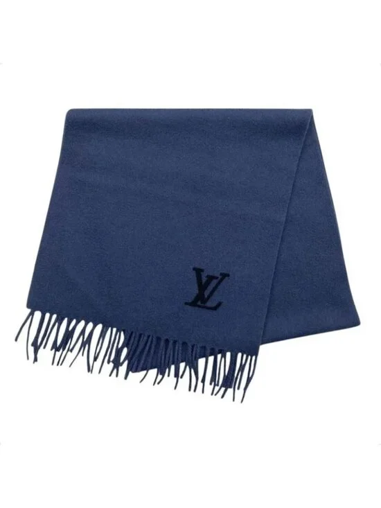 Louis Vuitton Scarf Echarpe Jeram Cashmere Logo Navy Blue - Picture 1 of 8